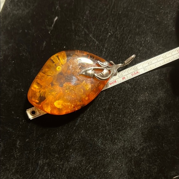COPY - Large Sterling and Amber Pendant with Leaf Accent - Picture 6 of 7